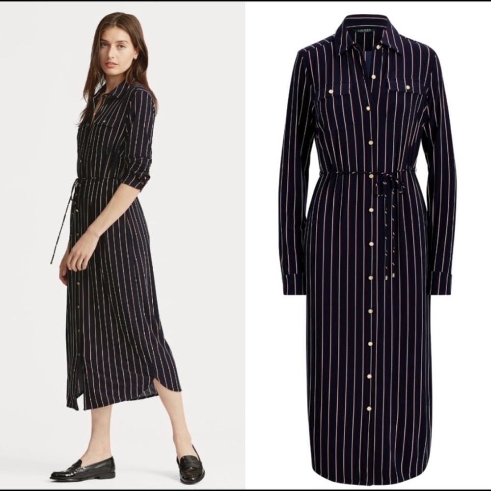 Lauren Ralph Lauren Striped Jersey Shirt Dress
